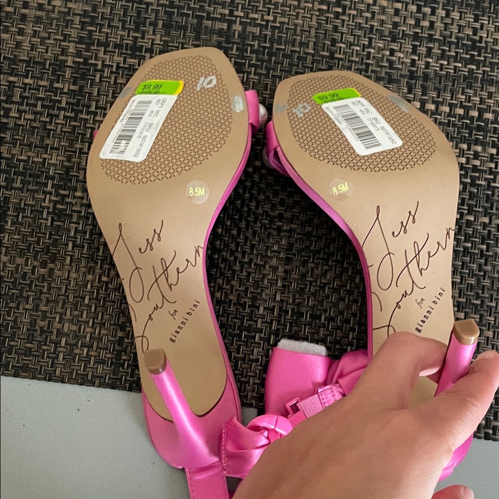 Gianni Bini X Jess Southern pink pearl Bow Dress Heeled Sandals - Picture 5 of 6